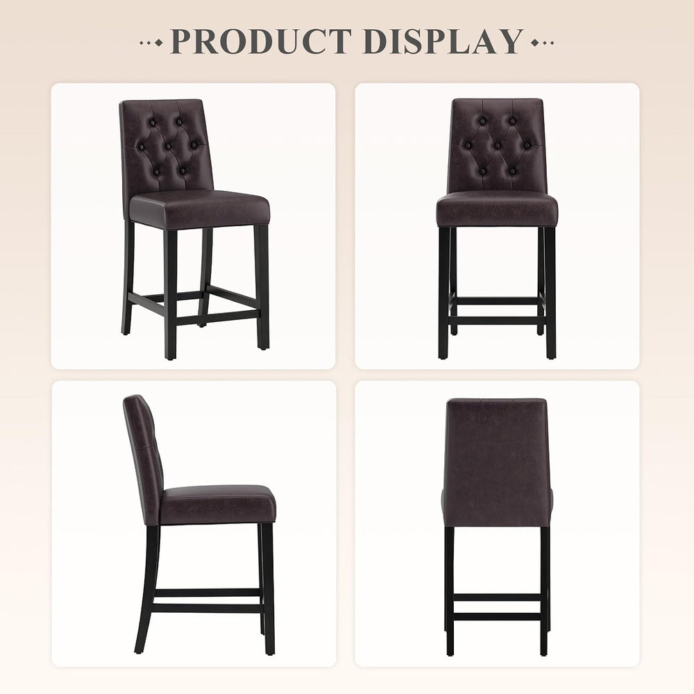 MALOL Bar Stools Set of 2 Faux Leather Counter Height Bar Stools,Darkbrown
