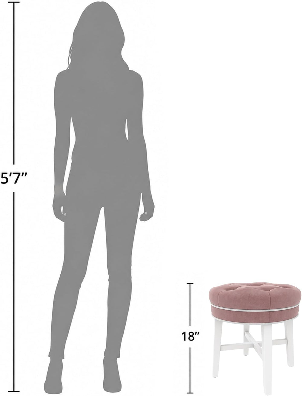 Hillsdale Sophia Round Tufted Wood Upholstered Backless Vanity Stool for Make...