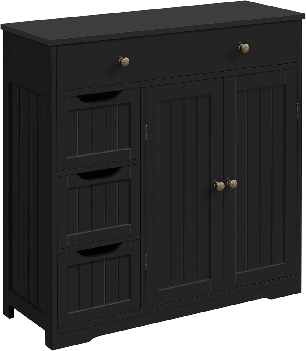 Yaheetech Bathroom Floor Cabinet with 1 Big Drawer, 3 Small Drawers, Black