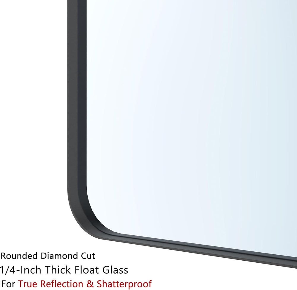 VocalStar Black Bathroom Mirror for Wall, 18 x 26 Inch Rounded Rectangle Meta...