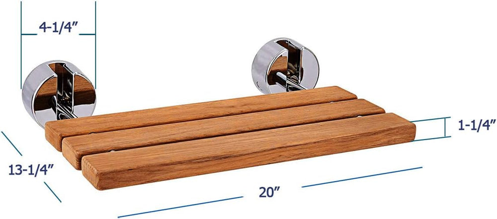 HomeAesthetics 20" Teak Wood Folding Wall Mounted Shower Seat Bench, Med...