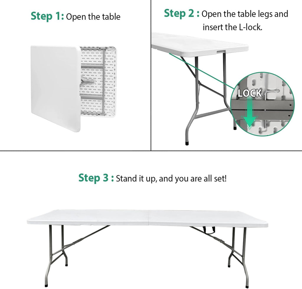 8ft Folding Table Heavy Duty 8 Foot Portable Foldable Table