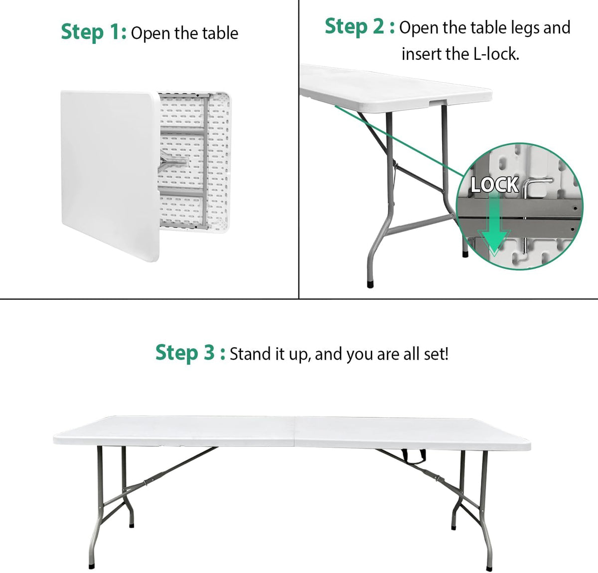 8ft Folding Table Heavy Duty 8 Foot Portable Foldable Table