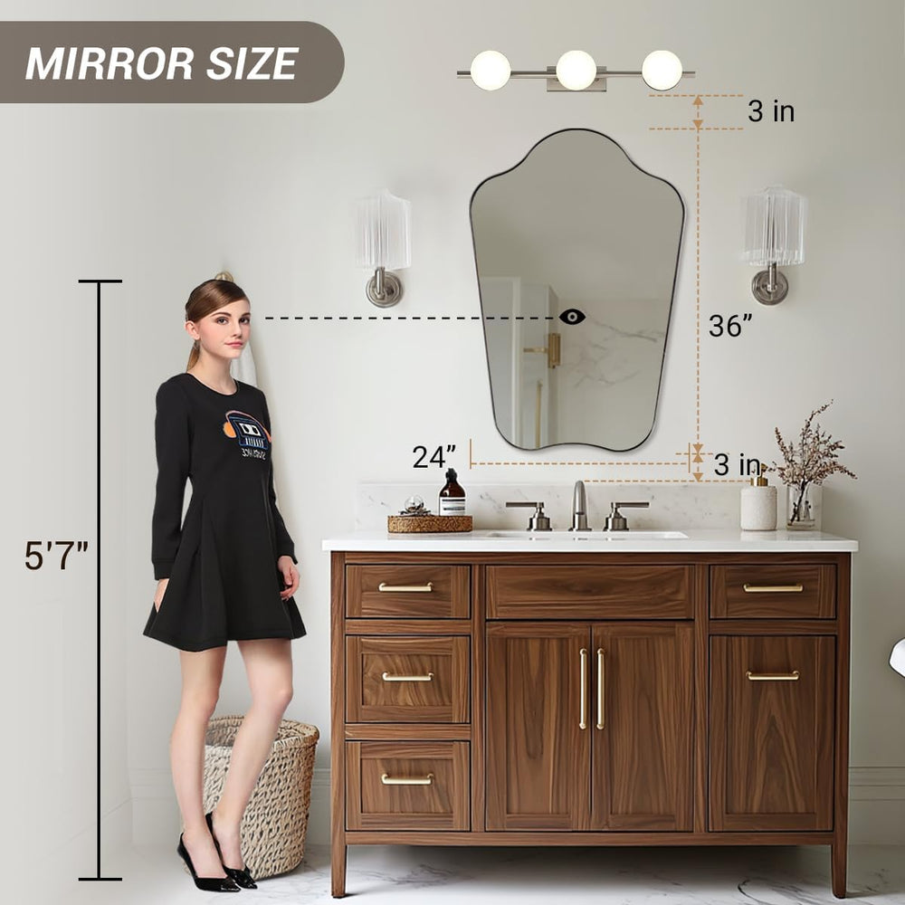 ANDY STAR 24"x36" Brushed Nickel Scalloped Mirror with Irregular Shape