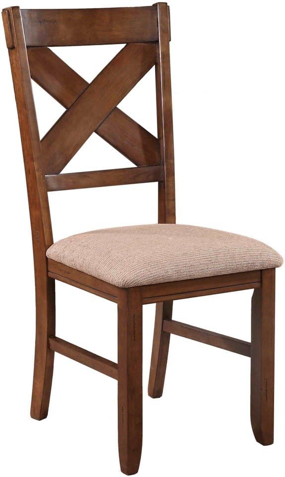 Roundhill Furniture Karven Cross Back Upholstered Dining Chairs in Dark Hazel...
