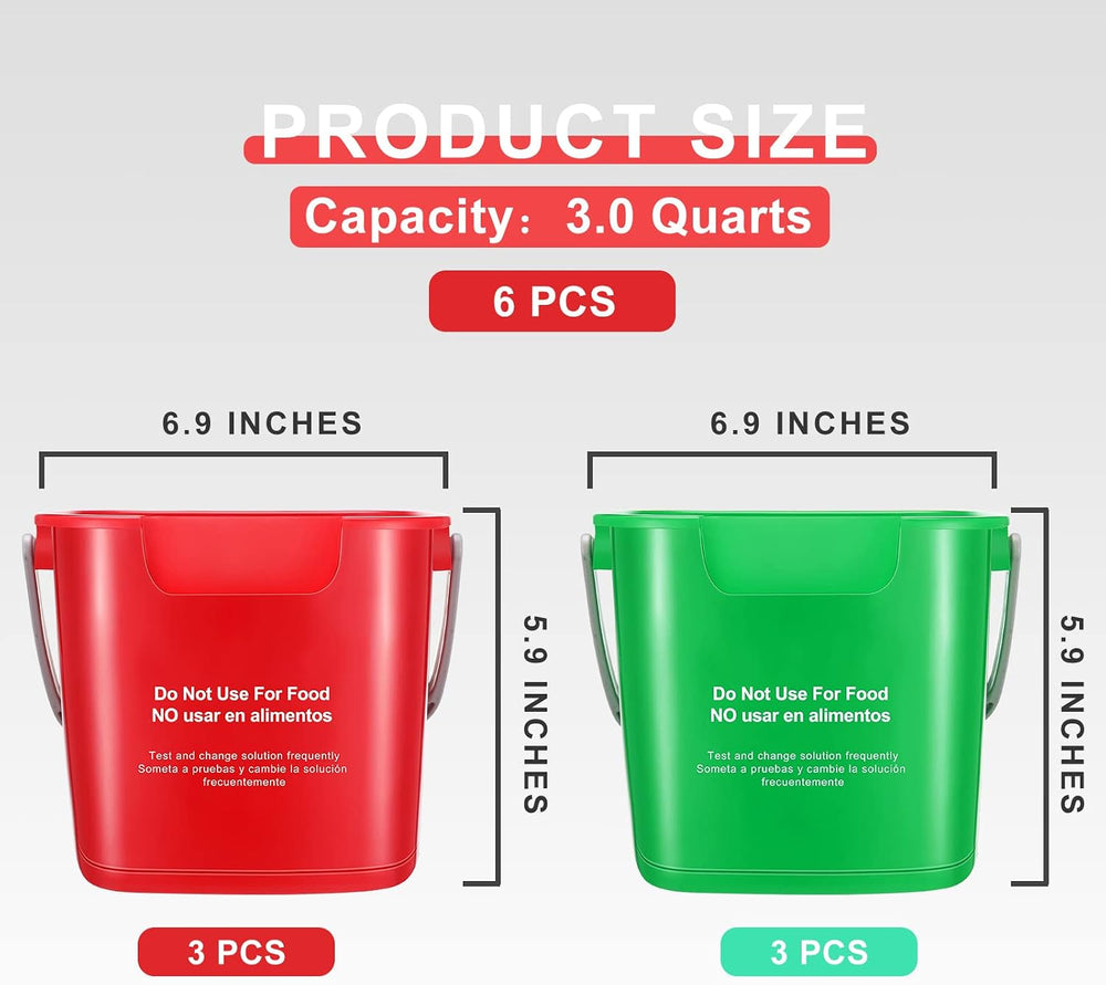 Roshtia 6 Pcs 3 Quart Sanitizing Cleaning Bucket Square,Green,Red