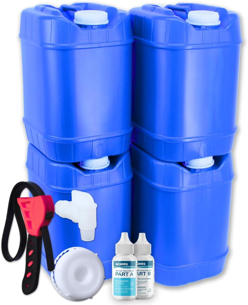 5-Gallon Stackable Water Storage Containers, Water Treatment, 5 Lids + 1 Spig...