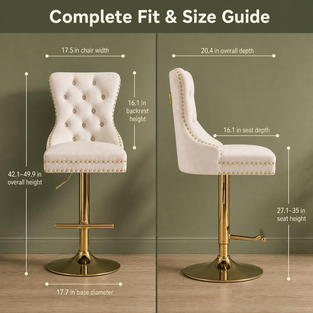 Beige Modern Swivel Bar Stools Set of 4, Velvet Counter Height Bar Stools for...