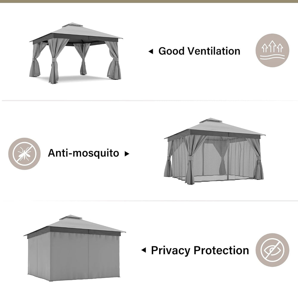 LAUSAINT HOME Patio Gazebo 12'x12', with 100ft Lights Outdoor Heavy D...