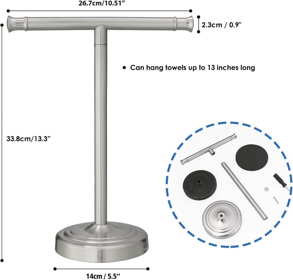 RUMOSE Brushed Nickel Hand Towel Holder Stand Countertop Towel Rack