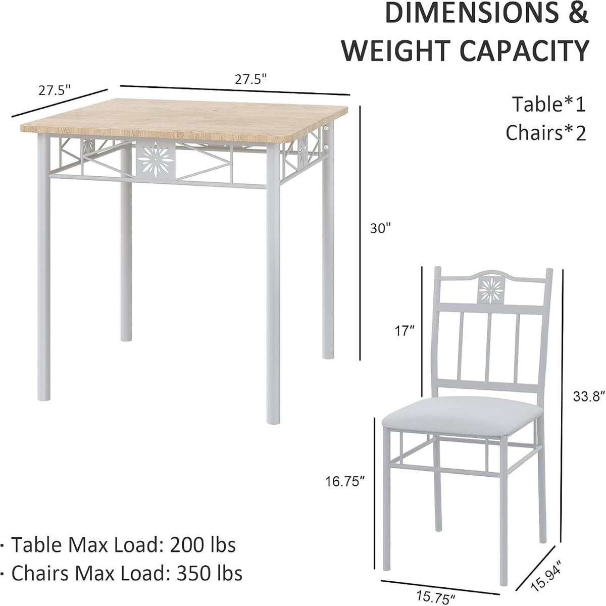 vecelo 3 piece small dining table set for shown in use