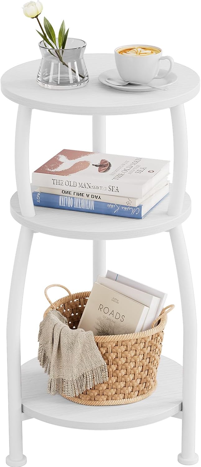Small Round Side Table, 3-Tier Slim End Table for Small Spaces