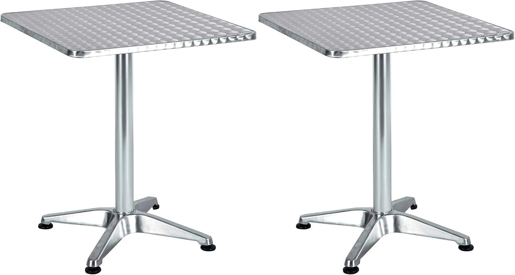 BTEXPERT Set of 2, Indoor Outdoor 23.75" Square Restaurant Table for Patio Stainless Steel Silver Aluminum Furniture with Base