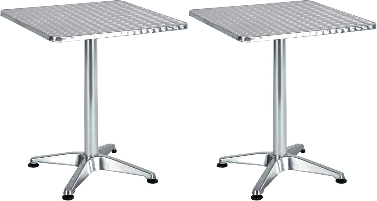 BTEXPERT Set of 2, Indoor Outdoor 23.75" Square Restaurant Table for Patio Stainless Steel Silver Aluminum Furniture with Base