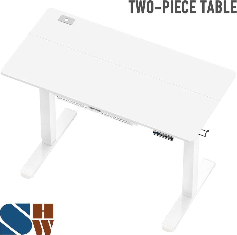 SHW 48-Inch Electric Height Adjustable Standing Desk w/ Drawer, White