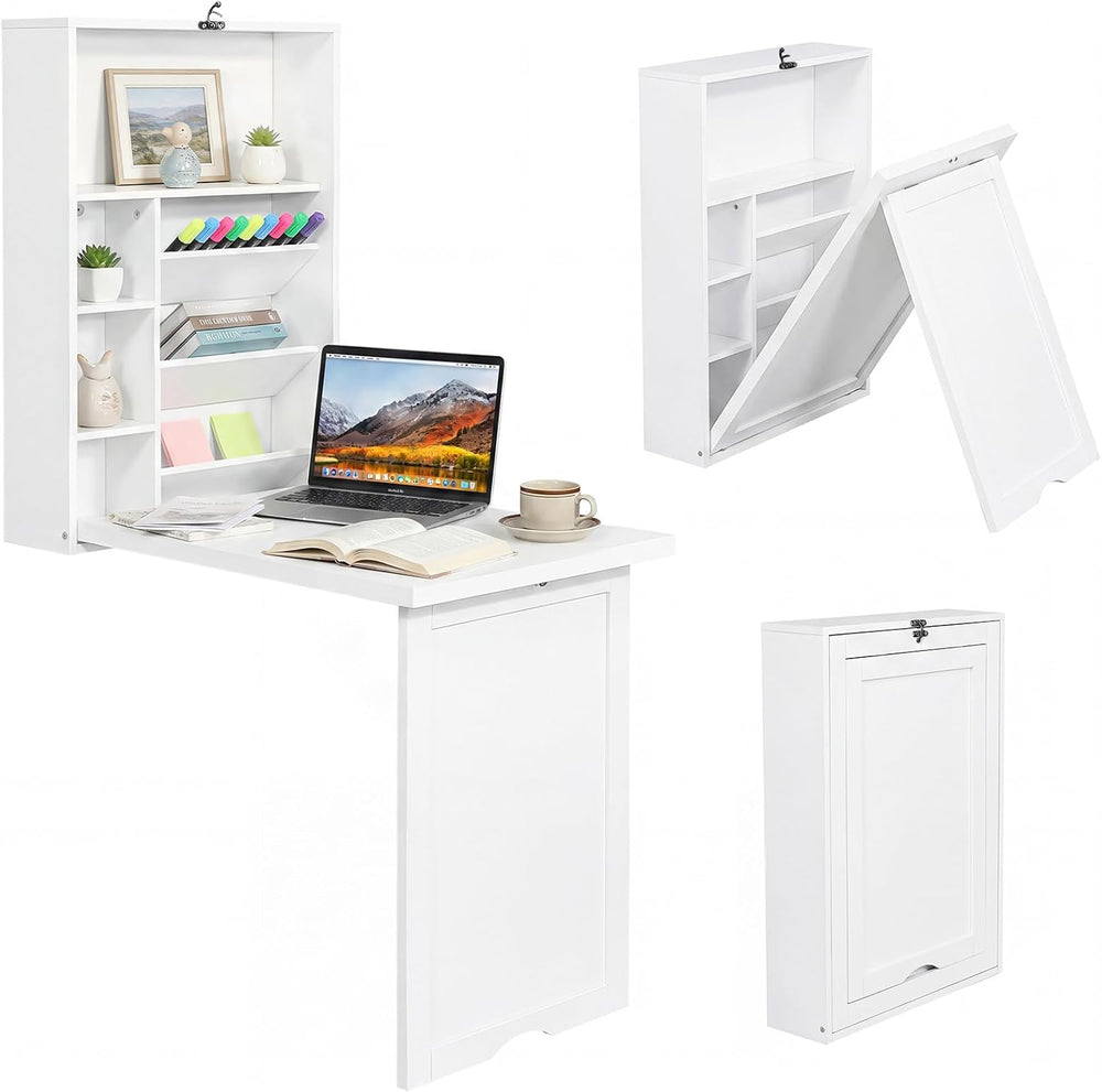 Tangkula Folding Wall Mounted Desk, Convertible Fold Out Floating Table