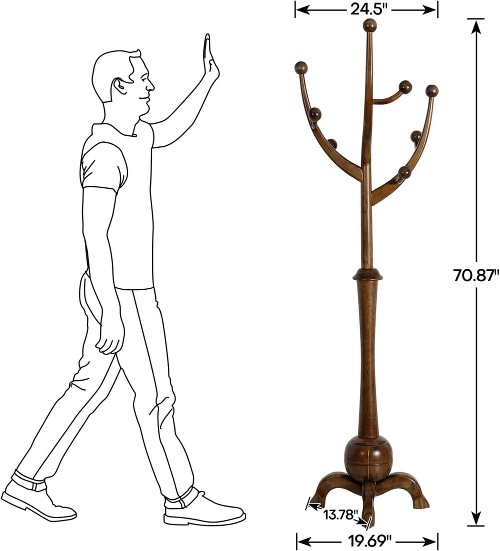 Bekrvio Coat Rack Freestanding Wood Coat Tree Rack with 8 Hooks, Walnut