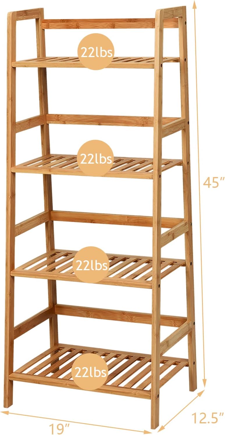 COSTWAY 4-Tier Ladder Shelf, Bamboo Plant Stand Rack