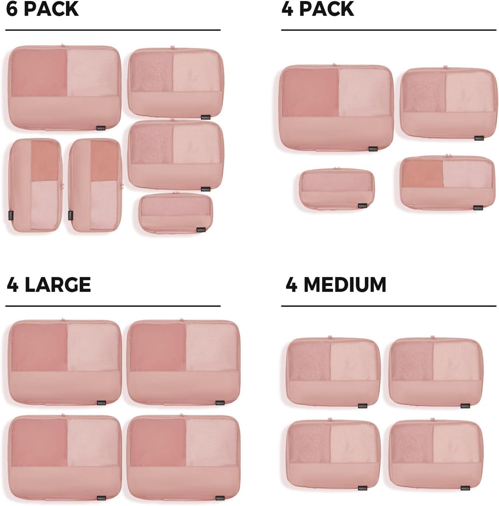 4 Large Compression Packing Cubes for 7–14 Day Travel, Dusty Pink