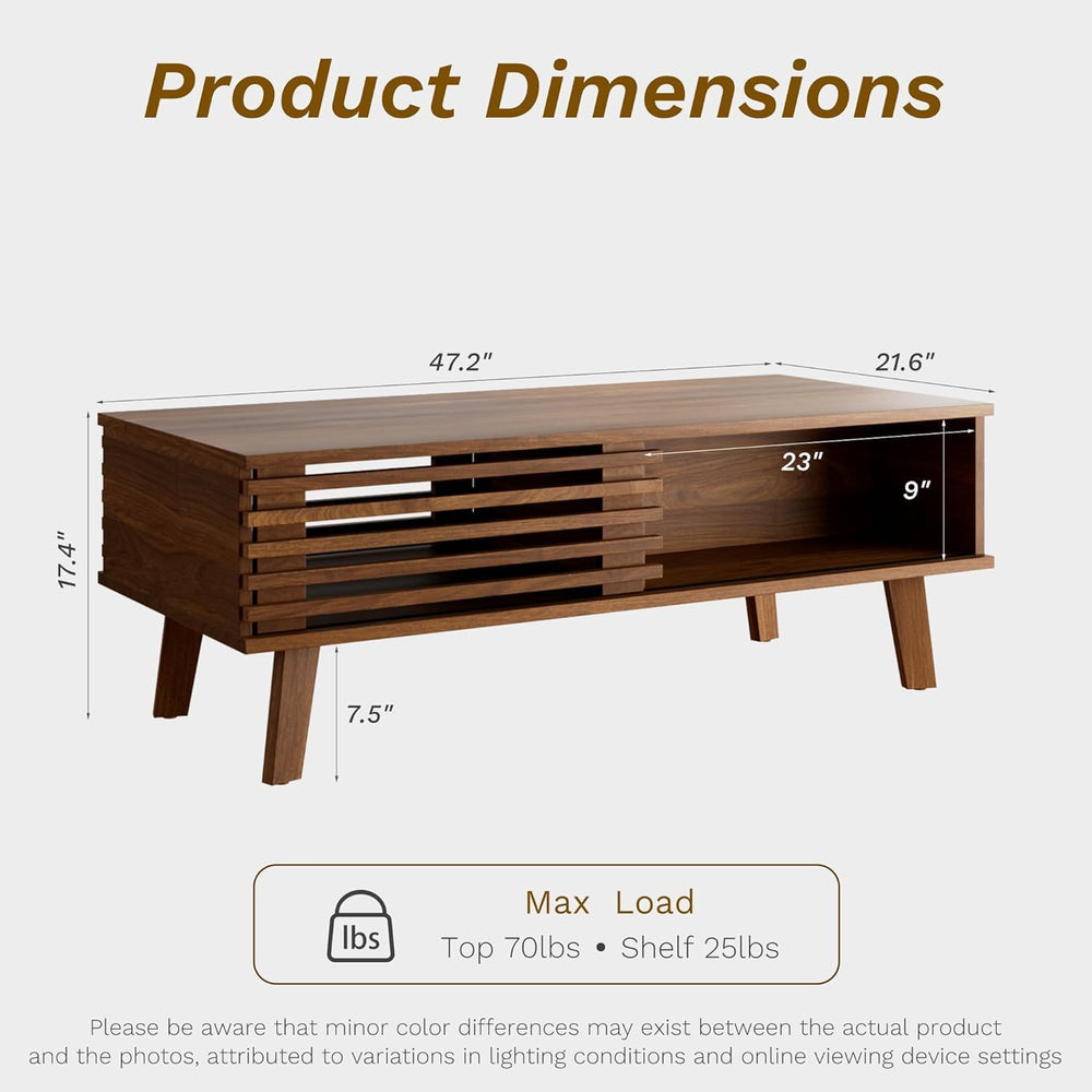Furniway Mid Century Coffee Table Set, Living Room Table Set of 3 with Slidin...