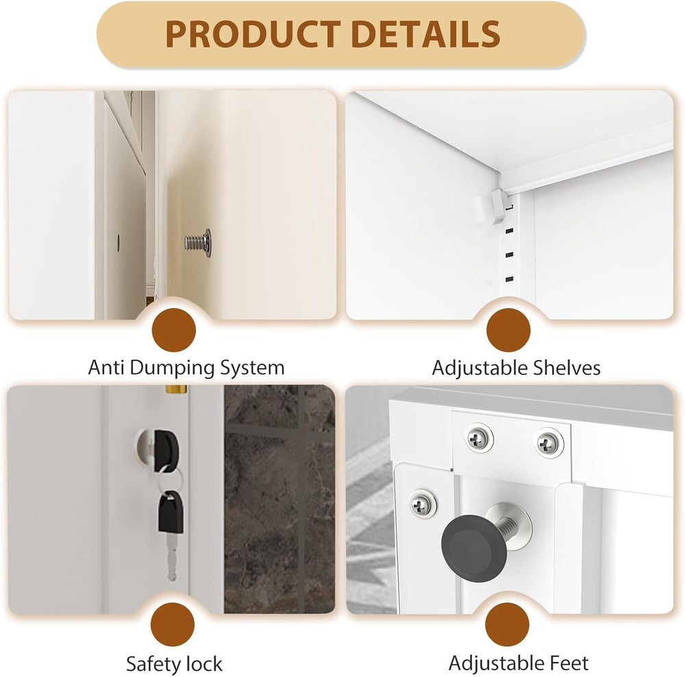 Tall Metal Narrow Bathroom Storage Locker Cabinet 67" H, White Kitchen P...