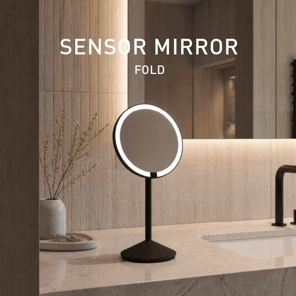 simplehuman Sensor Mirror Fold, 5'' with 10X Magnification, Round Rec...