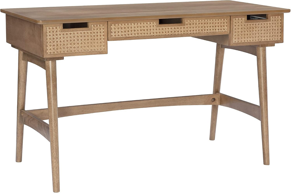 Dutton Natural Wood and Rattan Desk by Linon