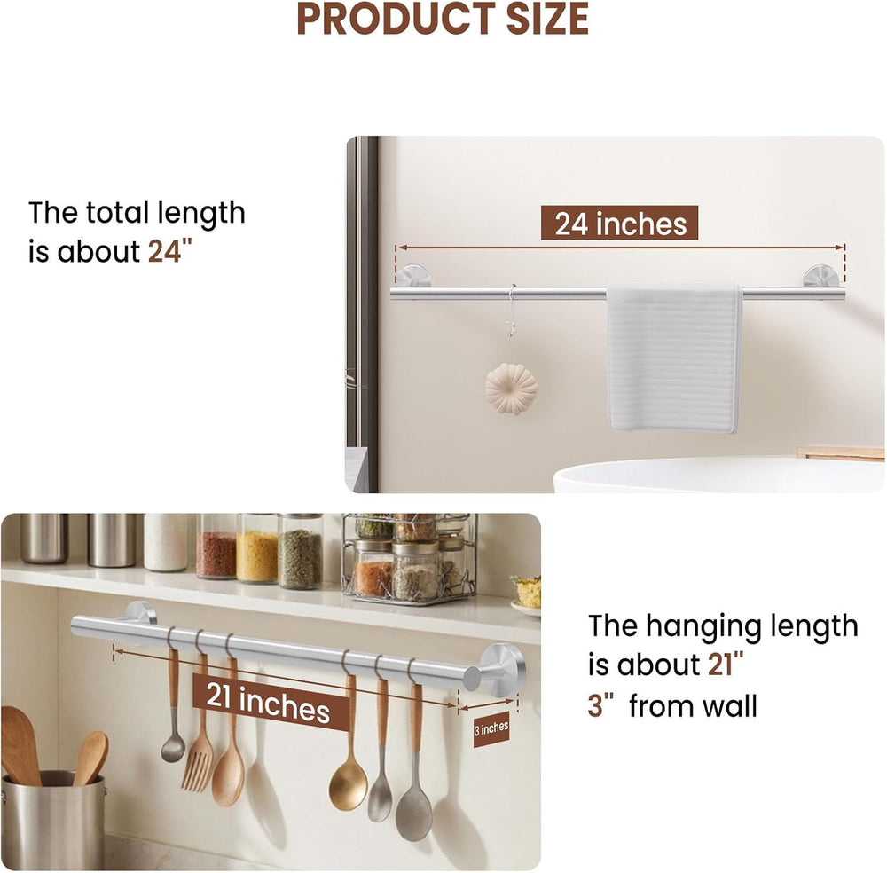 2 Pieces Brushed Nickel Towel Racks for Bathroom, with 10 PCS Hooks, 24'&...