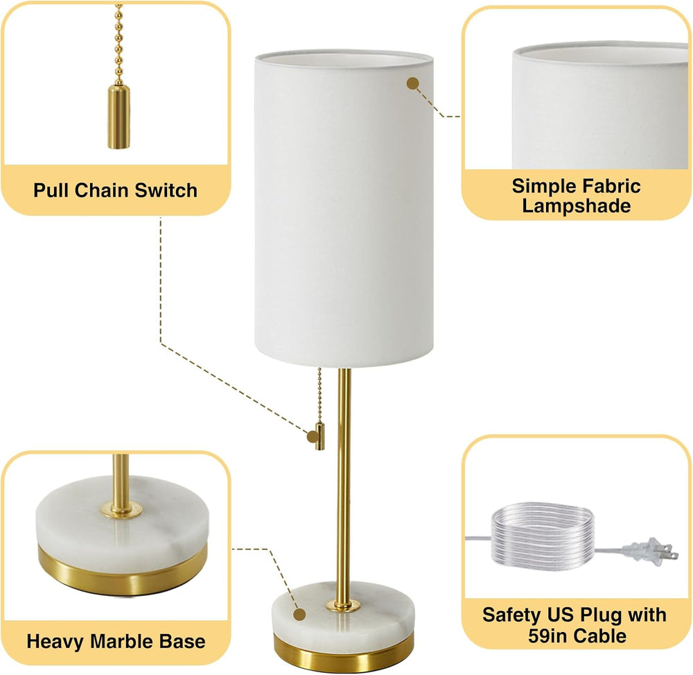 Luvkczc 18" Desk Lamp & Table Lamp Set of 2, Bedside Lamps with Marb...