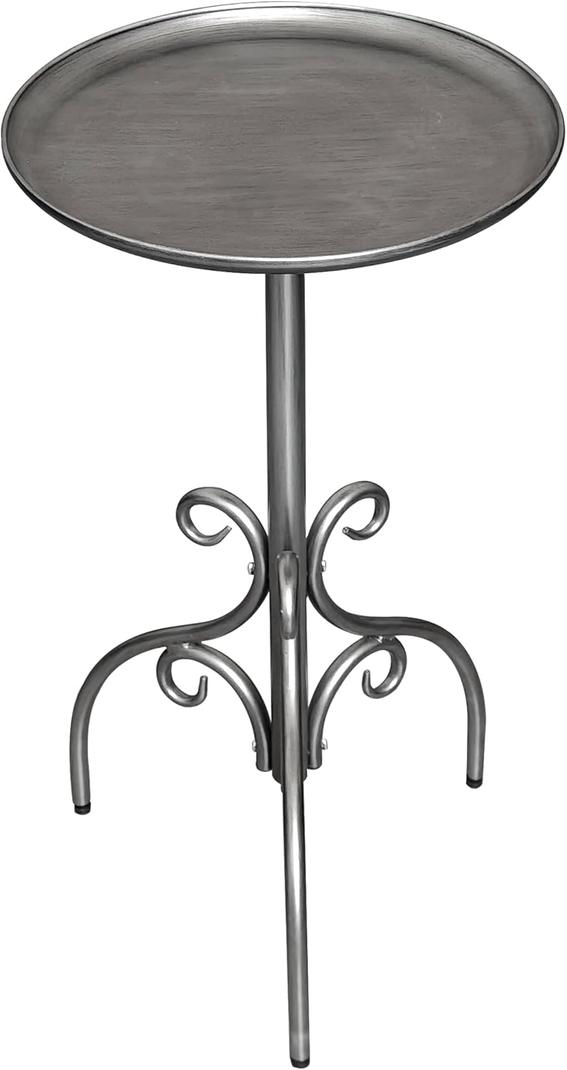 Round Side Table, Small Metal Drink Table for Small Spaces, Modern Martini Table for Living Room, Bedroom, Corners, and Office,Antique Silver