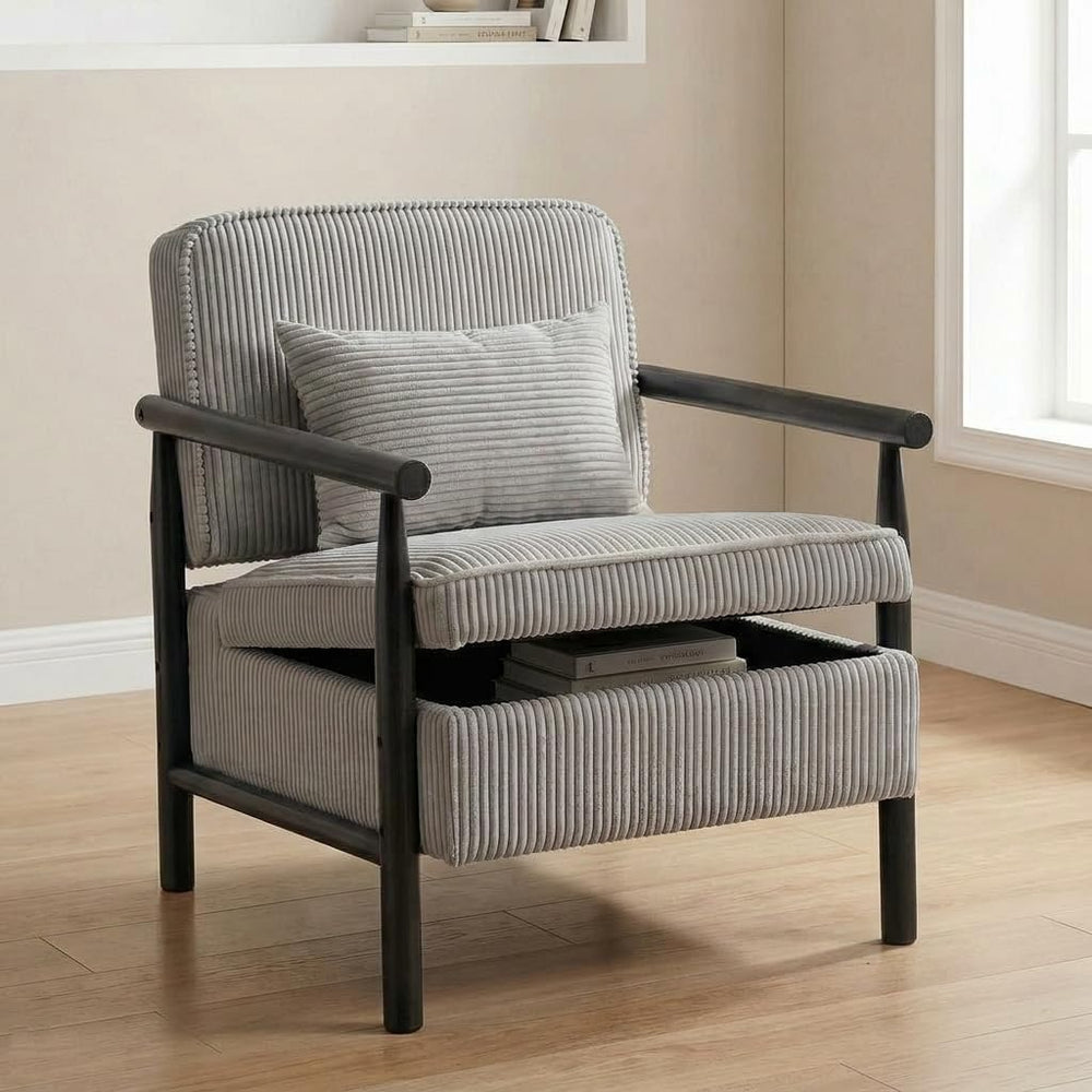 Mid-Century Modern Upholstered Accent Chair with Storage and Lumbar Pillow
