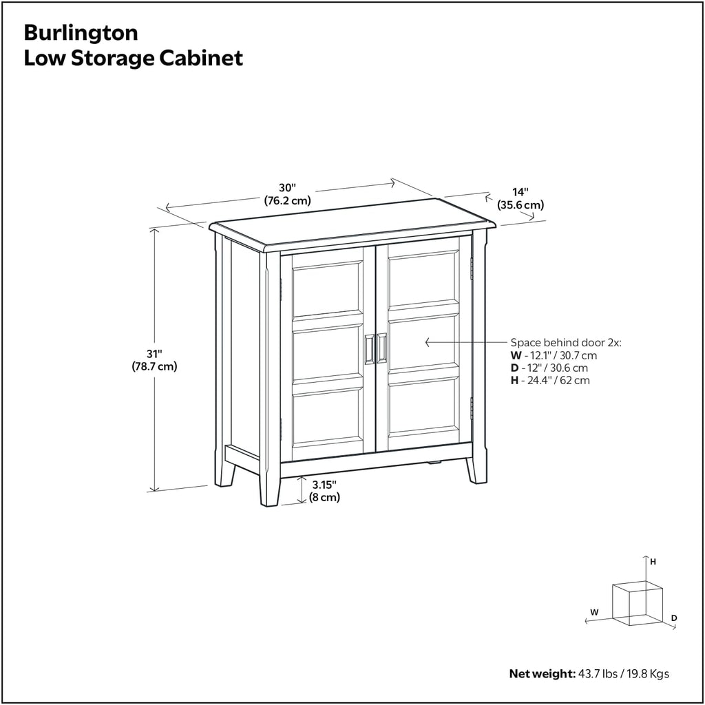 SIMPLIHOME Burlington 30" Wide Solid Wood Cabinet in Distressed Grey