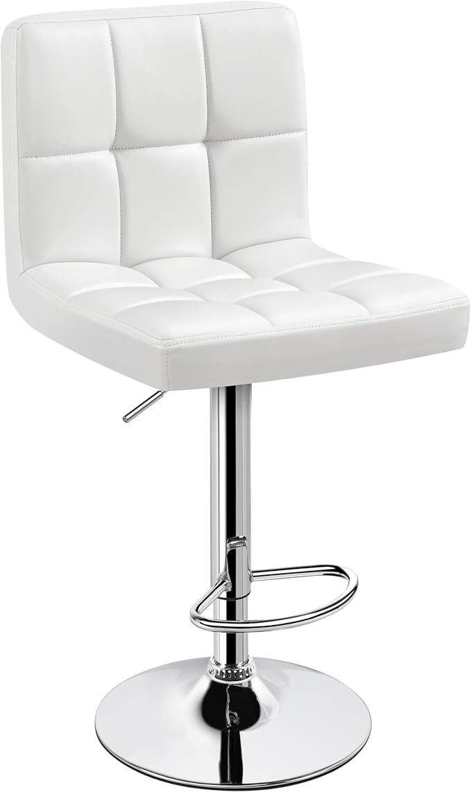 Yaheetech Single Bar Stool, PU Leather Adjustable Swivel Barstools, Armless Hydraulic Kitchen Counter Bar Stool, Kitchen Island Chairs, White