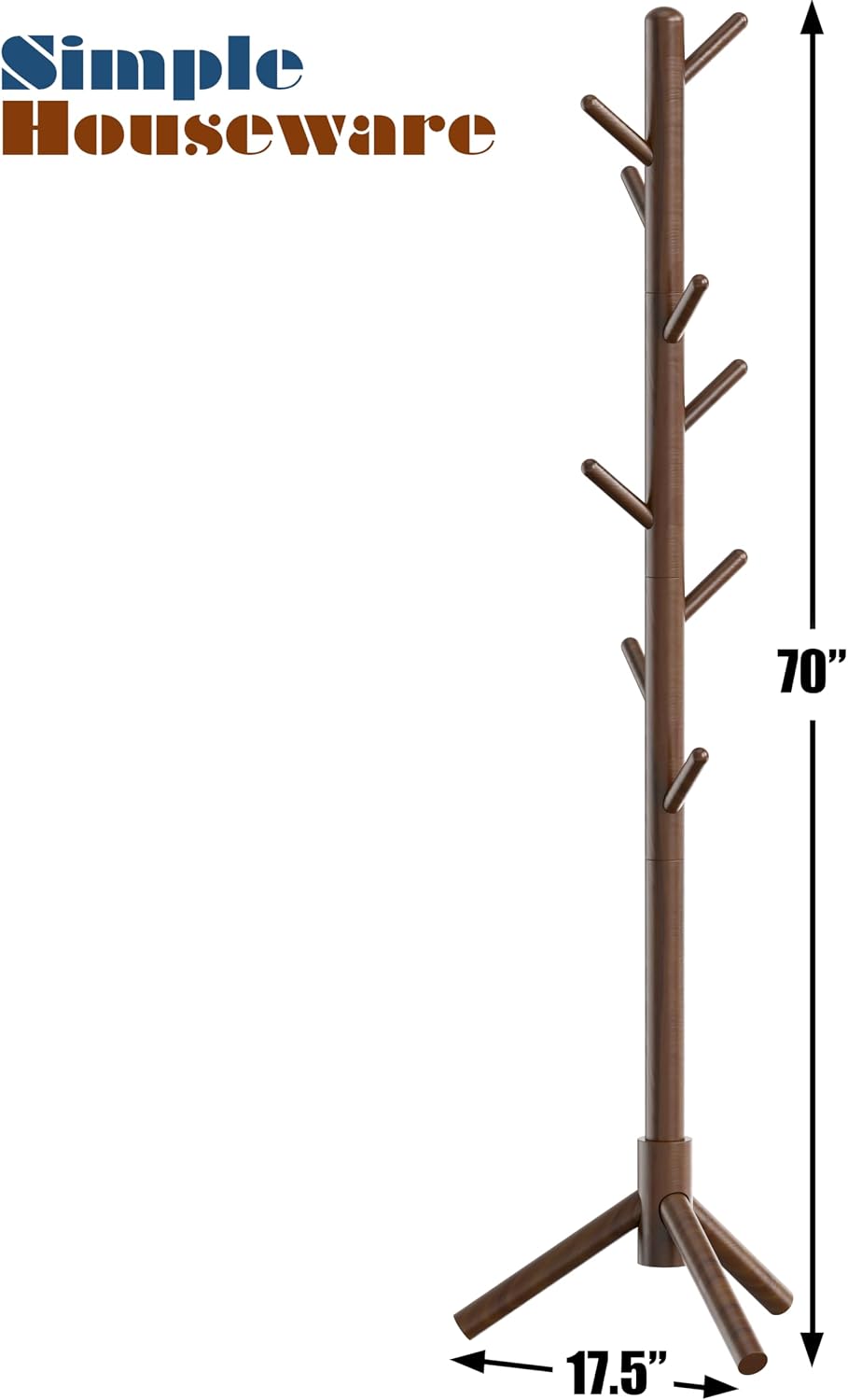 Simple Houseware Wooden Coat Rack Stand, Hall Tree with 9 Hooks, Walnut