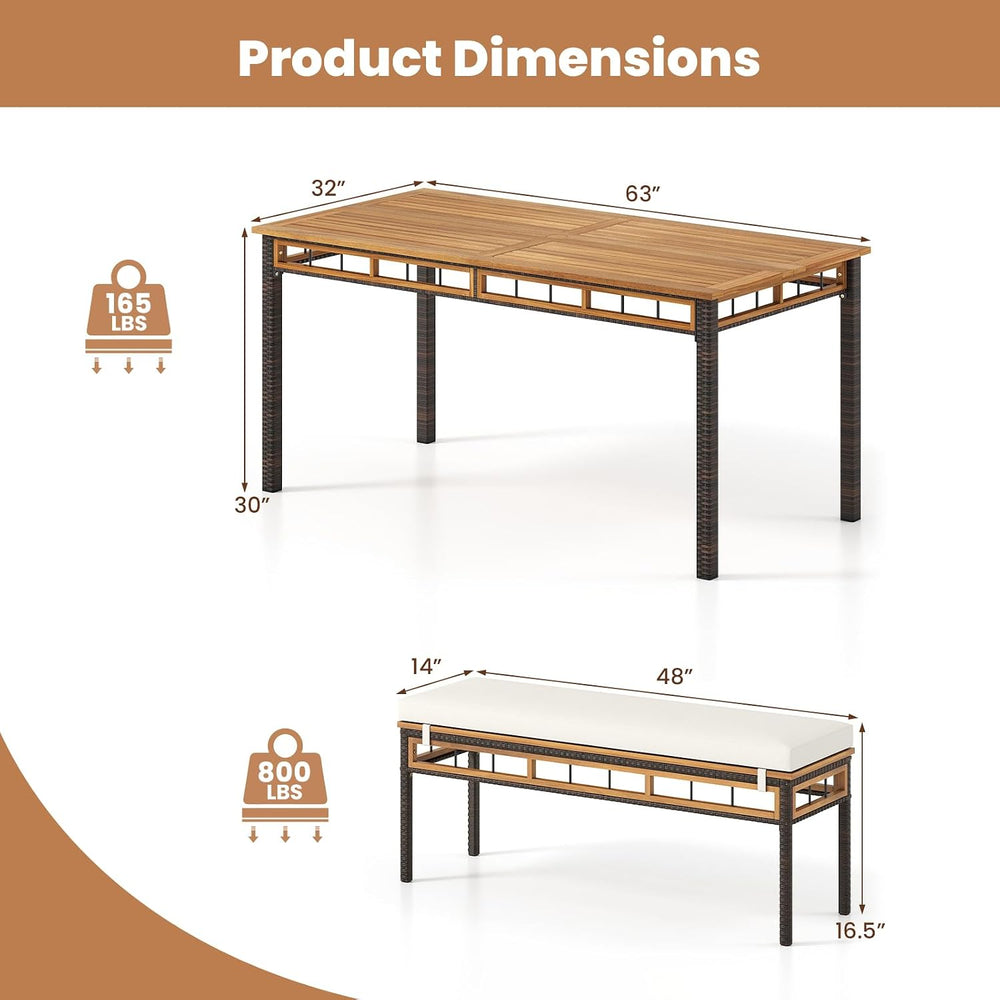 Tangkula 3 Pieces Wood Patio Dining Set, Outdoor PE Wicker Rectangular Acacia...