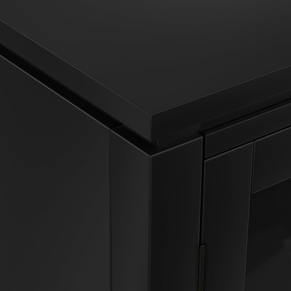 SIMPLIHOME Cosmopolitan 30" Wide Solid Wood Storage Cabinet in Black
