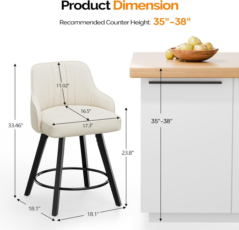 VINGLI 24" H Swivel Barstools Counter Height Bar Stool Set of 3, Beige