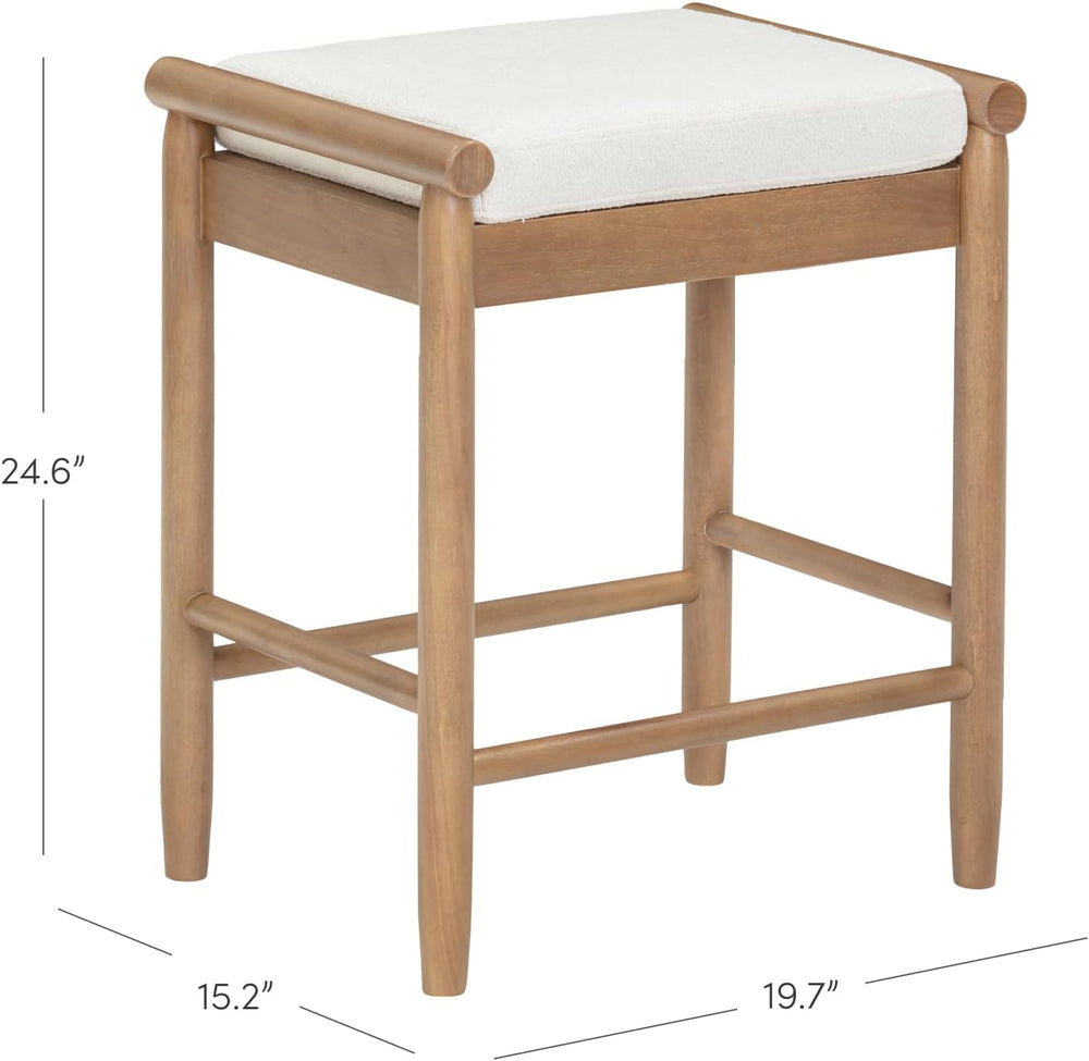 Nathan James Kirsten Scandinavian Backless Wooden Bar Stool, Boucle Bar Stool...