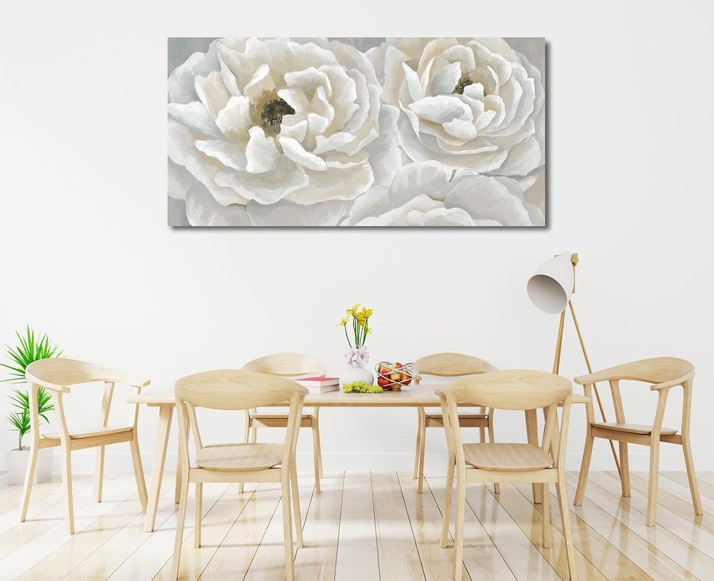 Cream White Flower Wall Art Elegant Botanical Painting Prints, 24"x48"