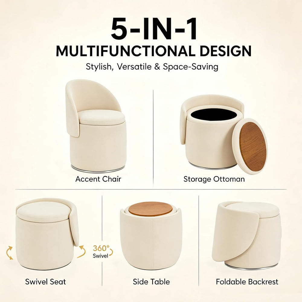 360° Swivel Vanity Chair with Backrest, Modern Accent Chair with Storage