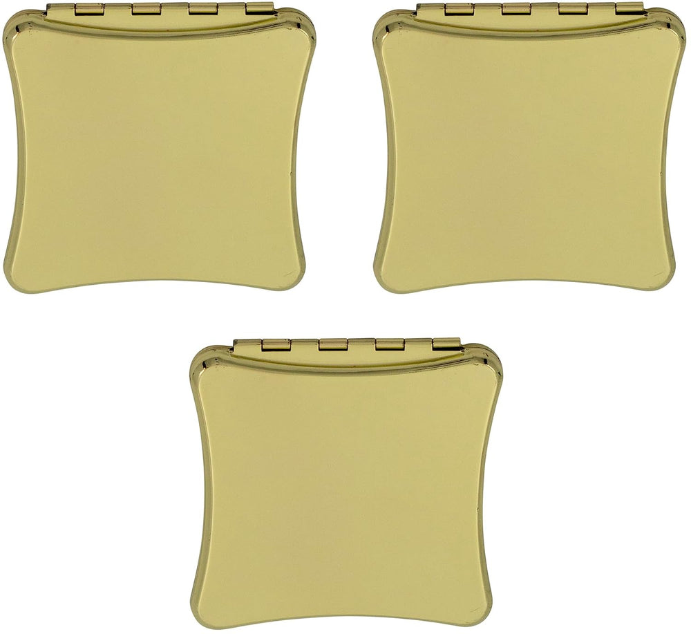 Set of 3 Double Sided Magnifying Compact Mirrors (Gold, Concave Square)