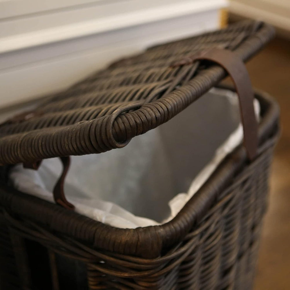 The Basket Lady Wicker Kitchen Trash Basket with Metal Liner, Walnut Brown