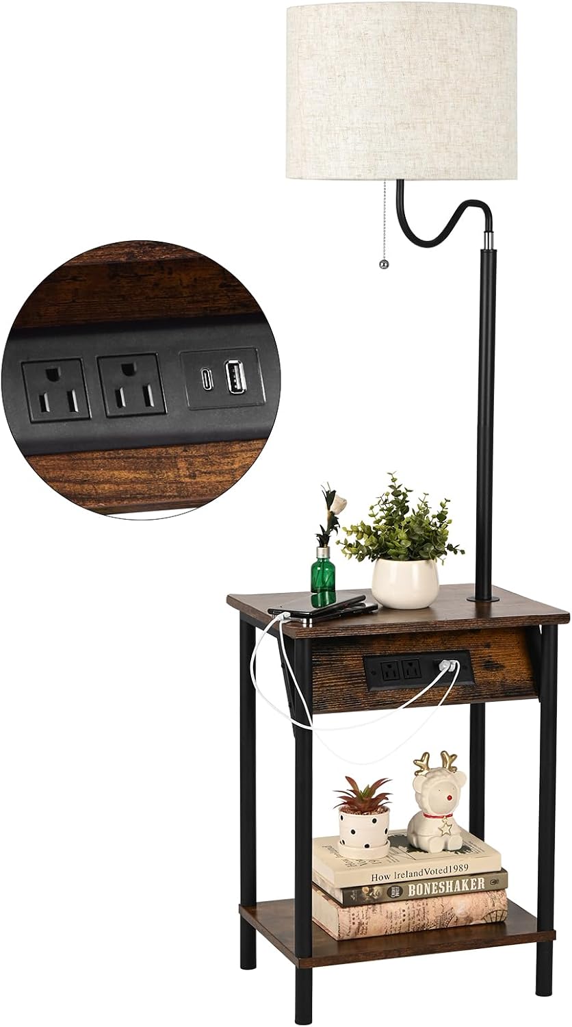 FIMEI Floor Lamp with Table, USB Ports & Outlets, 3 Color Temperature