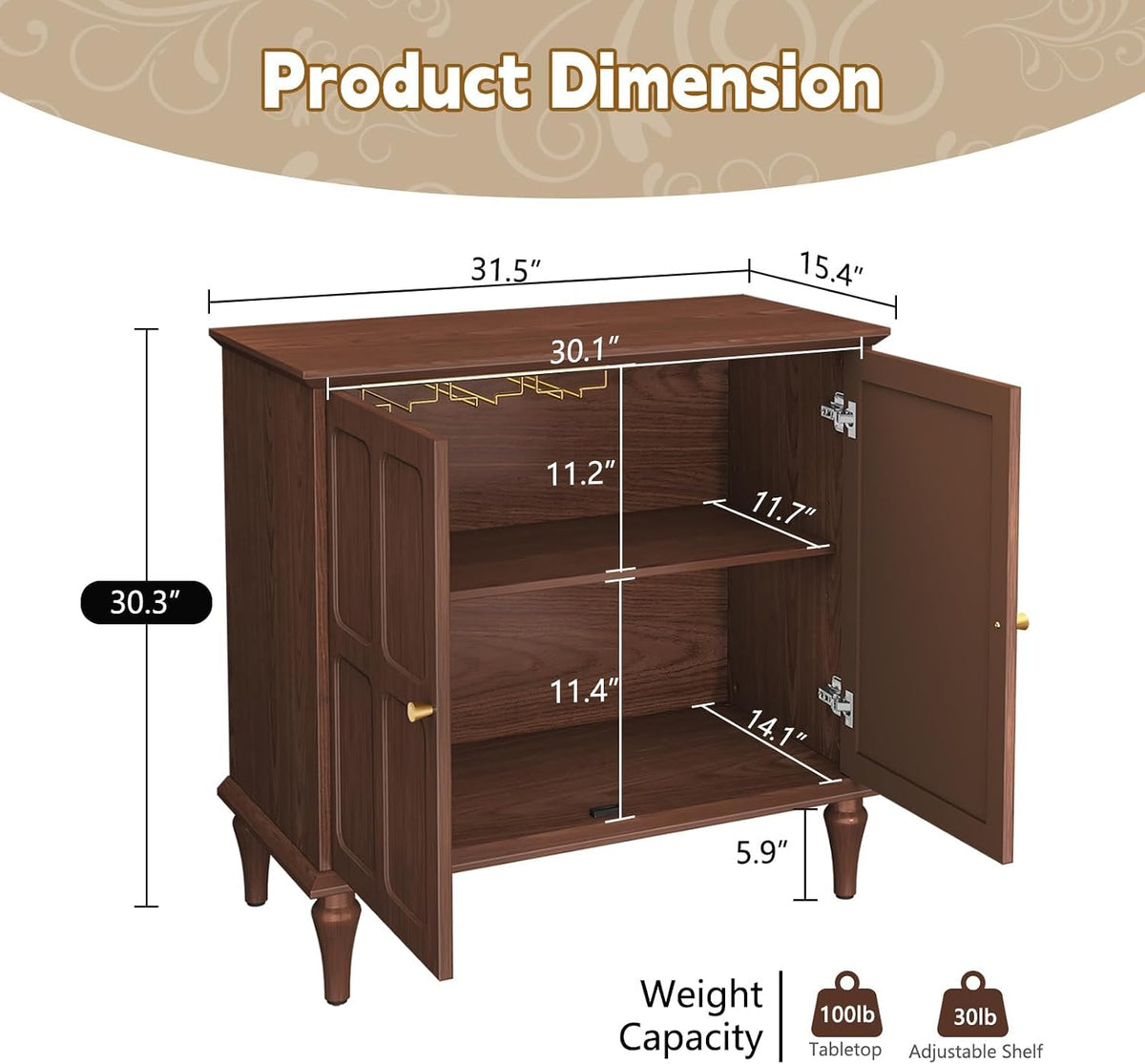 ARTPOWER Brown Sideboard Buffet Cabinet with Storage, Mid-Century Modern Storage Cabinet with 2 Doors and Adjustable Shelves, Accent Style Sideboard for Entryway, Dining Room, Living Room