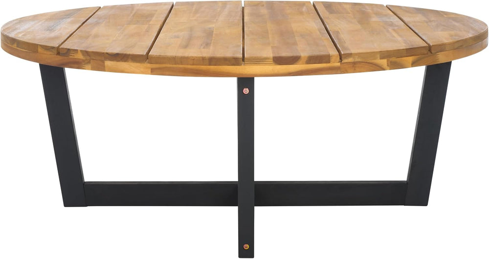 SAFAVIEH Outdoor Leo Wood Coffee Table, 39.4" Natural/Black PAT7320B