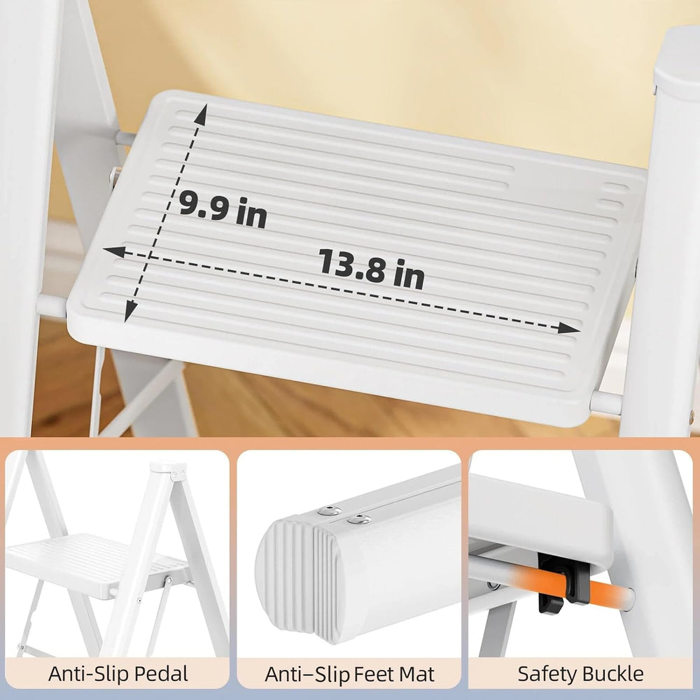 KINGRACK 2 Step Folding Ladder, Lightweight Portable Home Ladder with Non-Sli...