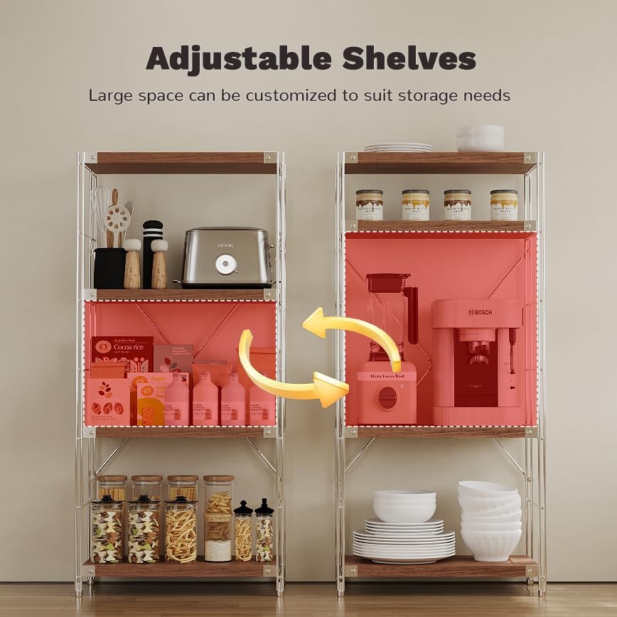 4-Tier Industrial Bookshelf, Wood and Metal Shelf Unit, Storage Bookcase