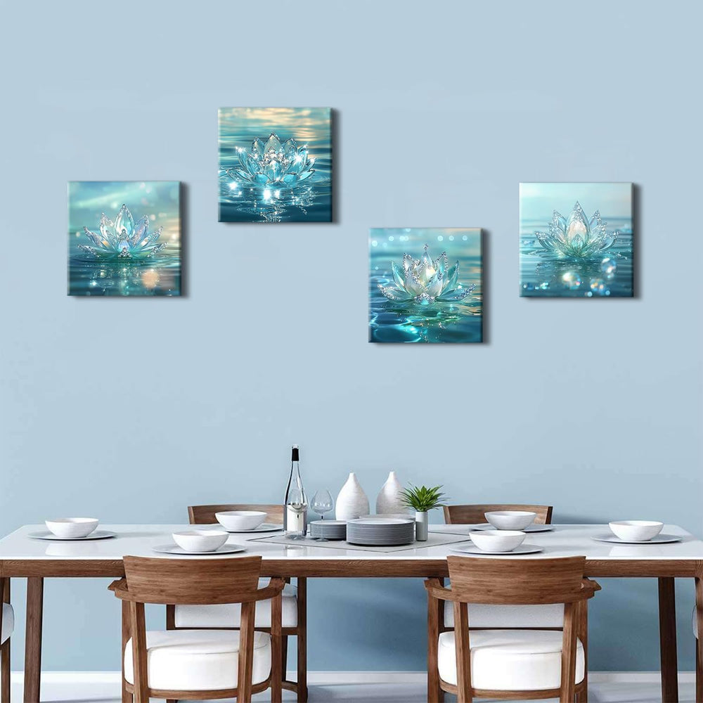 Lotus Flower Wall Art Teal Bathroom Wall Decor Zen Picture for Walls Canvas P...