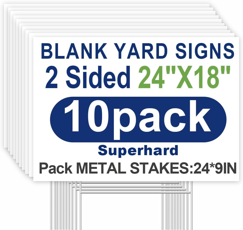 10-Pack 24"x18" Blank Yard Signs with Stakes, Corrugated Plastic