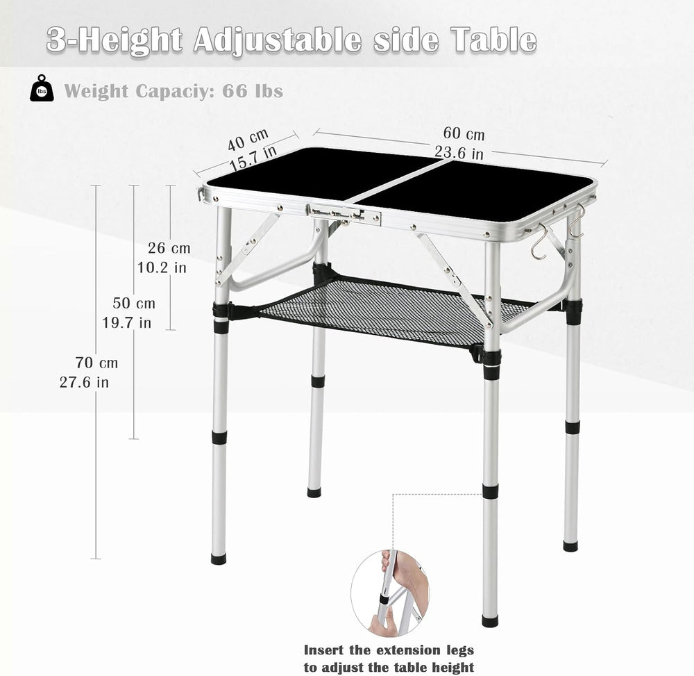 YUFIFAIRY Outdoor Side Table, 3 Height Adjustable Foldable Patio Side Table